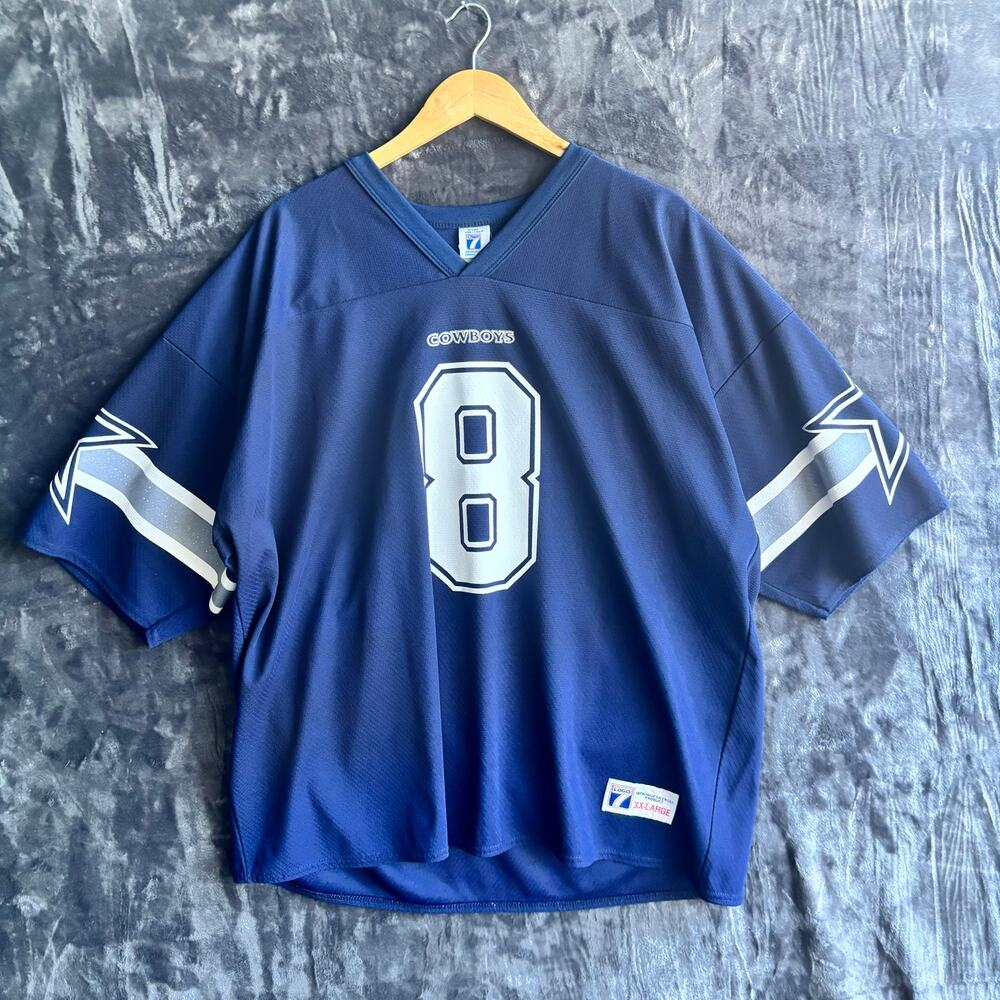 Vintage Troy Aikman #8 NFL Cowboys Logo7 Jersey Size 2XL Blue